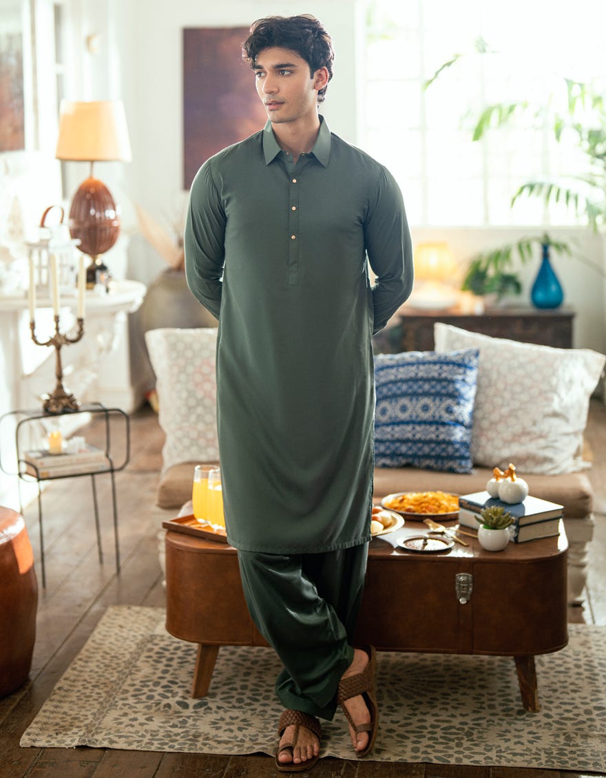 GREEN BLENDED CASUAL KAMEEZ SHALWAR