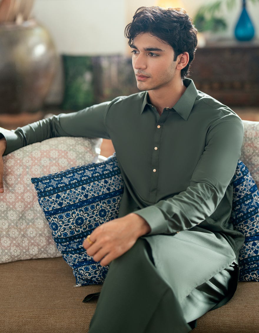 GREEN BLENDED CASUAL KAMEEZ SHALWAR