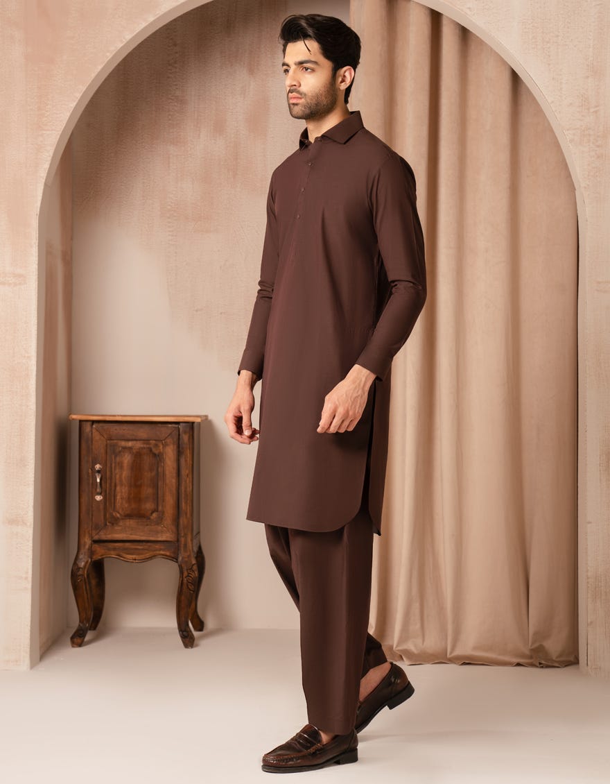 BROWN BLENDED CASUAL KAMEEZ SHALWAR