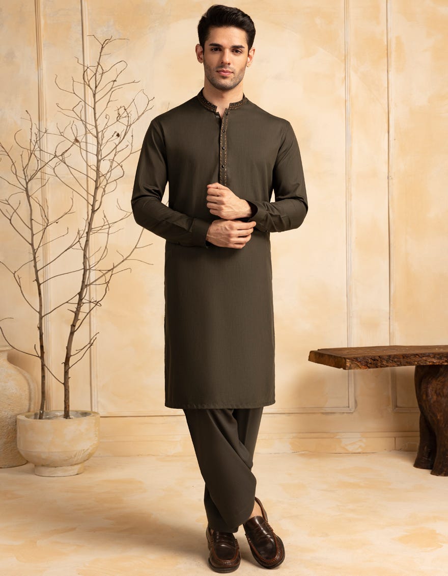 DARK GREEN BLENDED FORMAL KAMEEZ SHALWAR