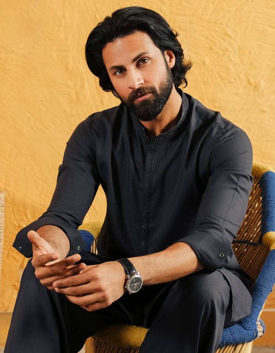 DARK GREY BLENDED FORMAL KAMEEZ SHALWAR