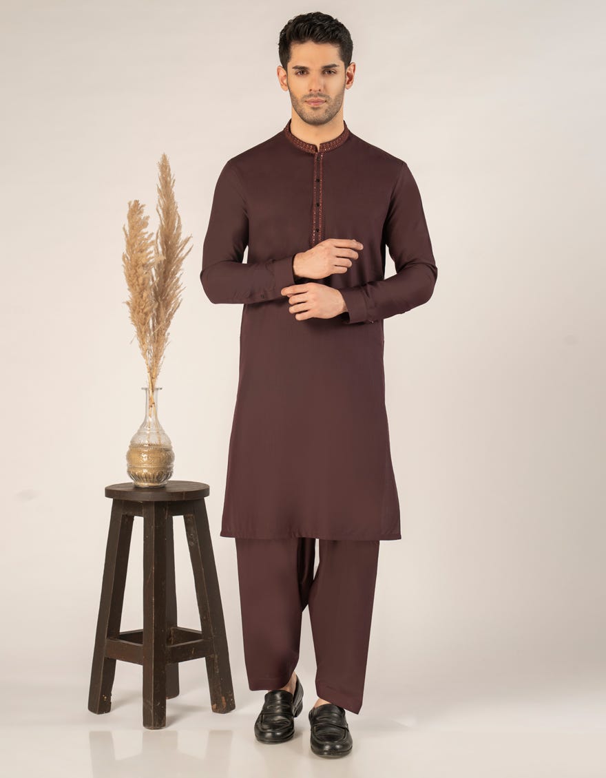 MAROON BLENDED FORMAL KAMEEZ SHALWAR