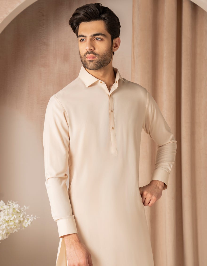CREAM BLENDED CASUAL KAMEEZ SHALWAR