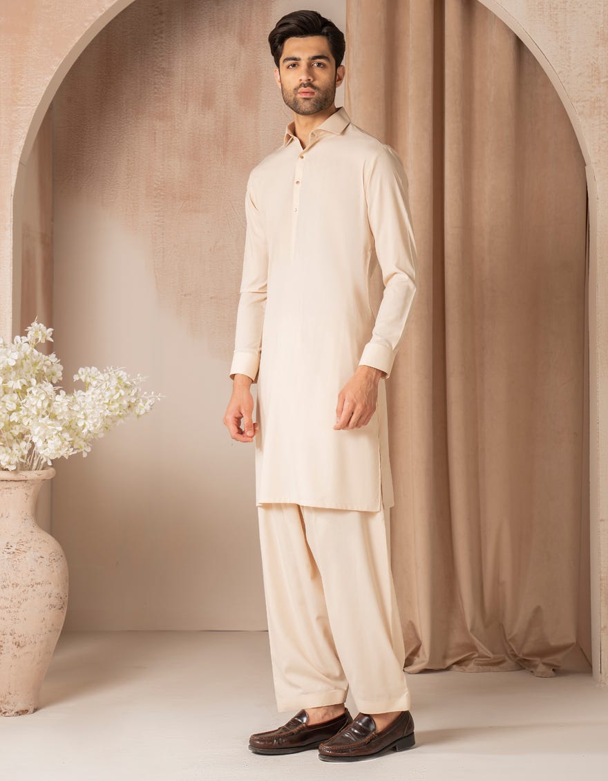 CREAM BLENDED CASUAL KAMEEZ SHALWAR
