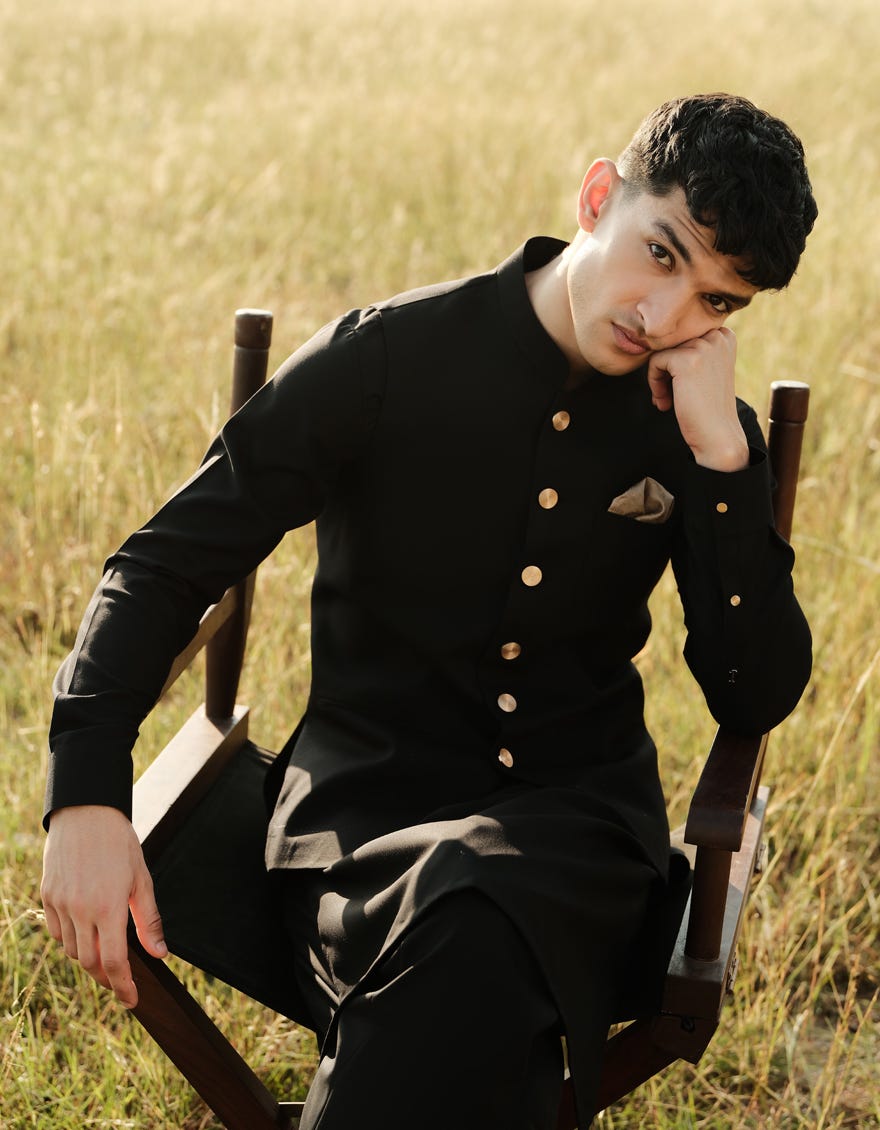 BLACK KAMEEZ SHALWAR & WAISTCOAT | JJKSVC-A-47355