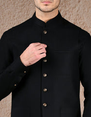 BLACK BLENDED KAMEEZ SHALWAR & WAISTCOAT | JJKSVC-A-47391