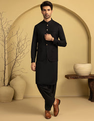 BLACK BLENDED EXCLUSIVE KAMEEZ SHALWAR & WAISTCOAT