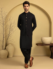 BLACK BLENDED EXCLUSIVE KAMEEZ SHALWAR & WAISTCOAT