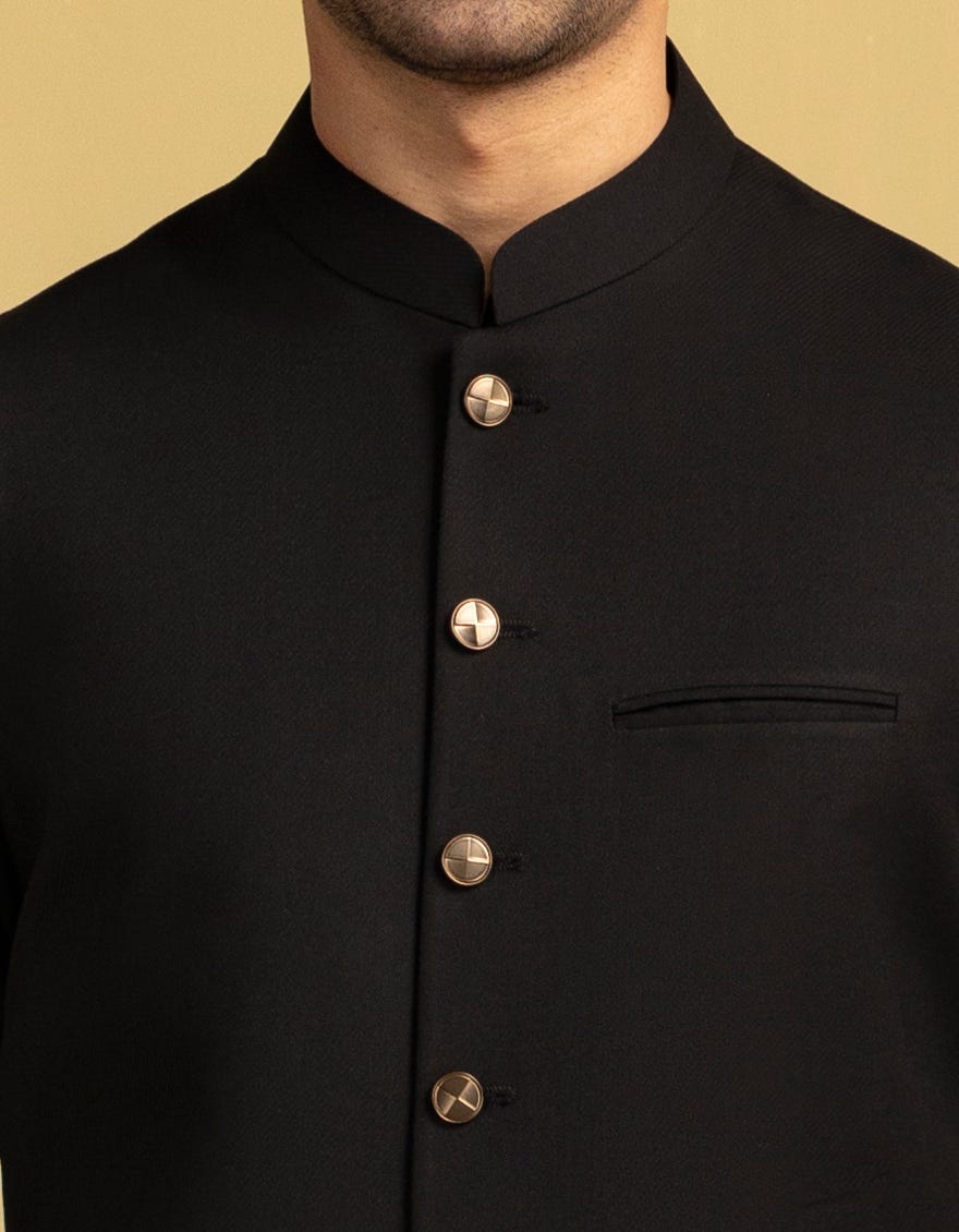 BLACK BLENDED EXCLUSIVE KAMEEZ SHALWAR & WAISTCOAT