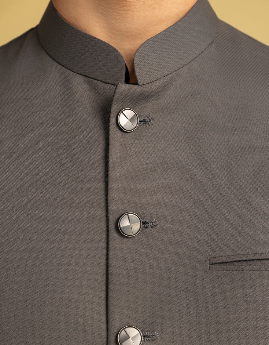 GREY BLENDED EXCLUSIVE KAMEEZ SHALWAR & WAISTCOAT