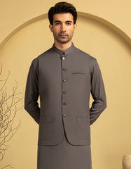 GREY BLENDED EXCLUSIVE KAMEEZ SHALWAR & WAISTCOAT