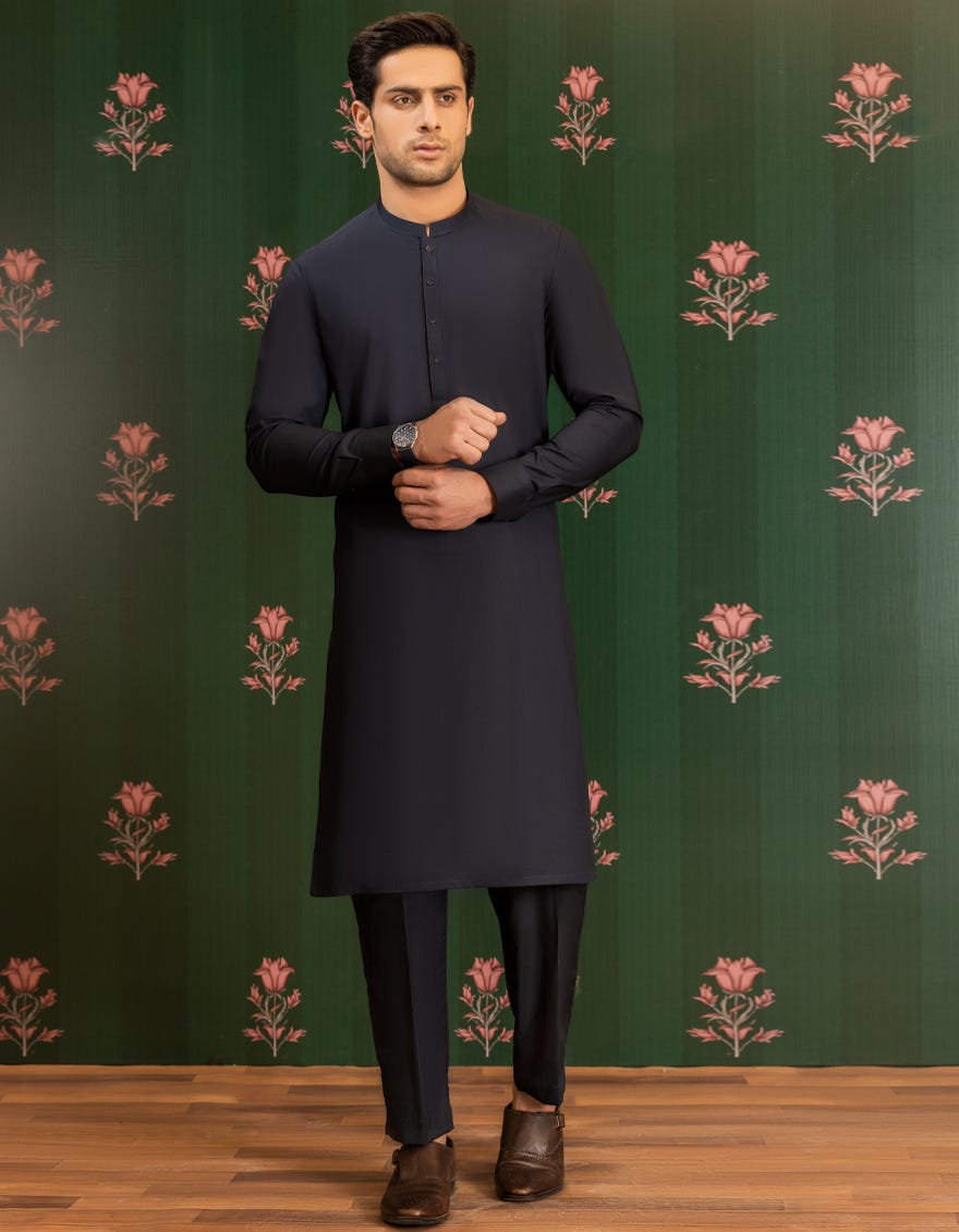 MID NIGHT BLUE COTTON  UNSTITCHED KAMEEZ SHALWAR FABRIC | JJMS-2023