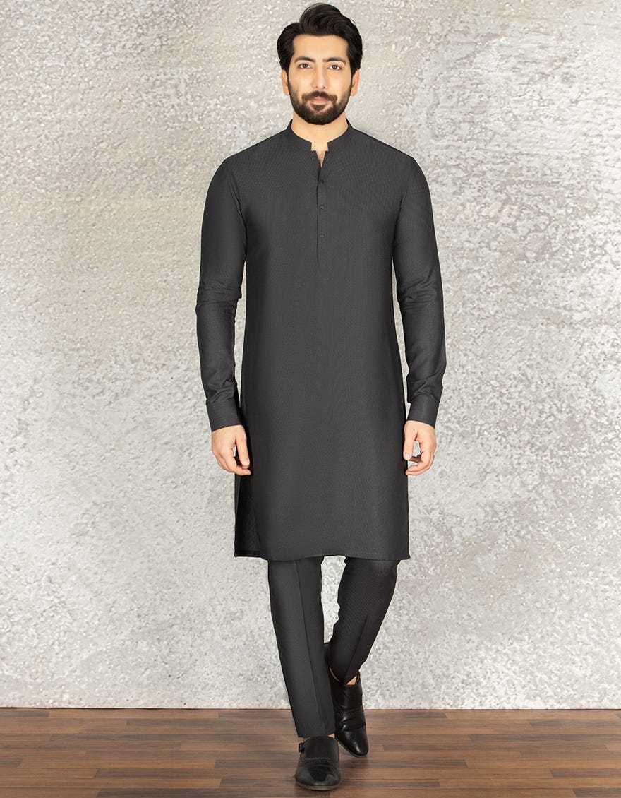 CHARCOAL GREY BLENDED UNSTITCHED KAMEEZ SHALWAR FABRIC | JJMS-2045