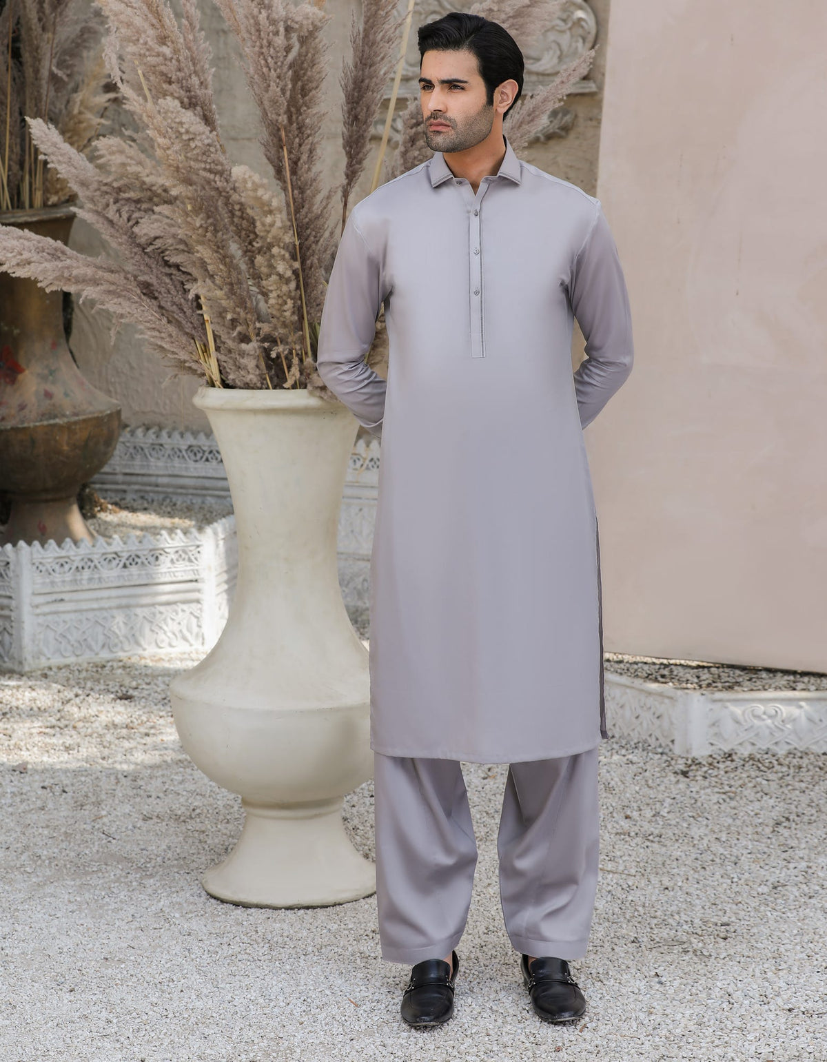 ASH GREY COTTON UNSTITCHED KAMEEZ SHALWAR FABRIC | JJMS-2064