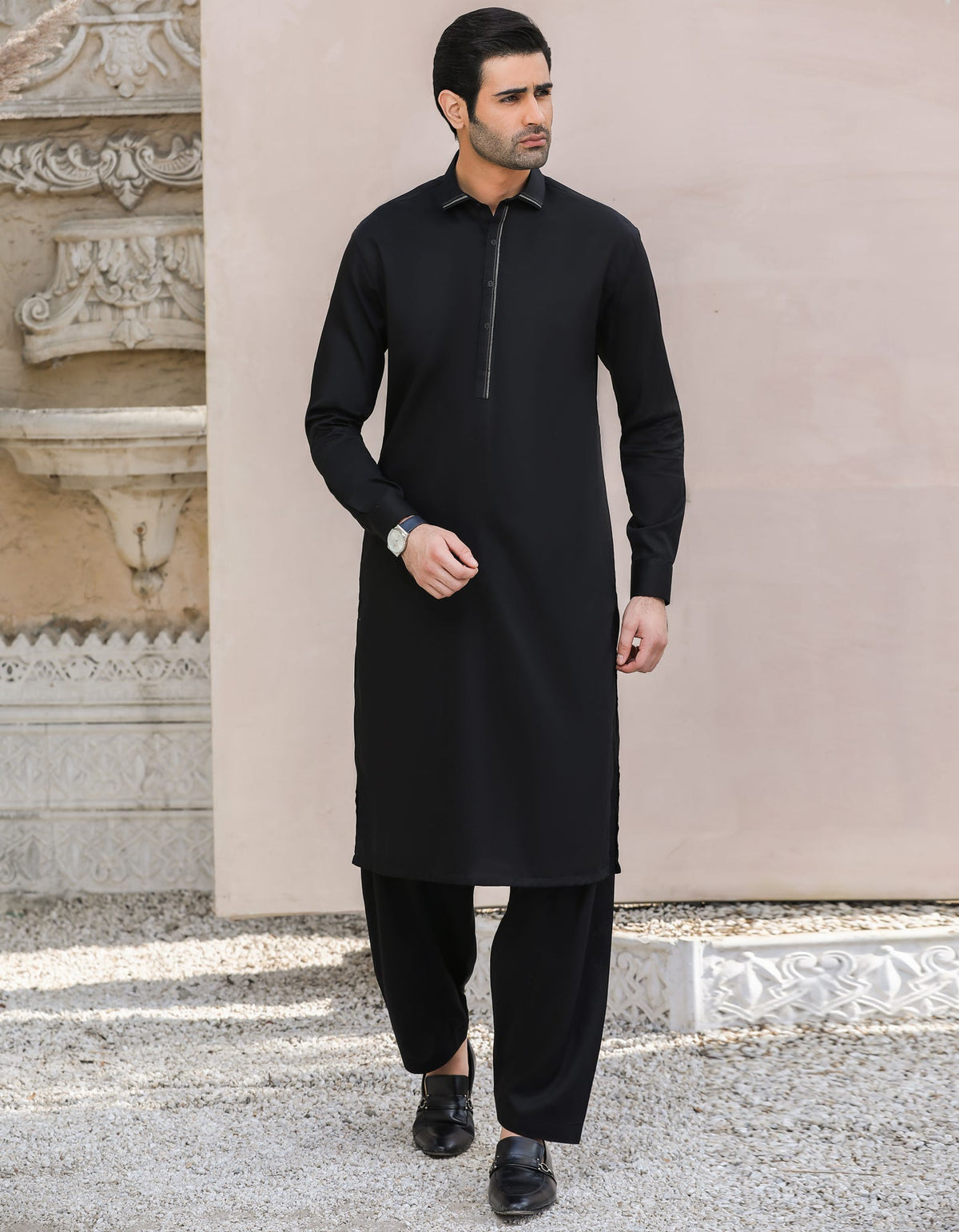 BLACK COTTON UNSTITCHED KAMEEZ SHALWAR FABRIC | JJMS-2064