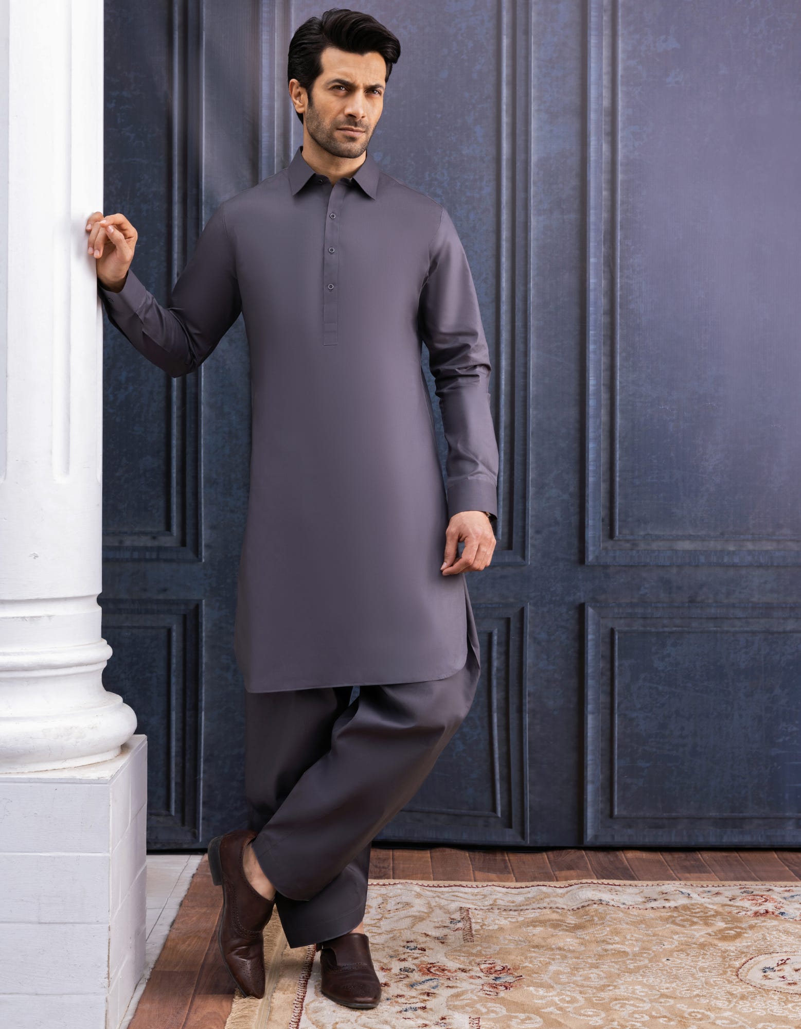 GREY COTTON UNSTITCHED KAMEEZ SHALWAR FABRIC | JJMS-3001-R15