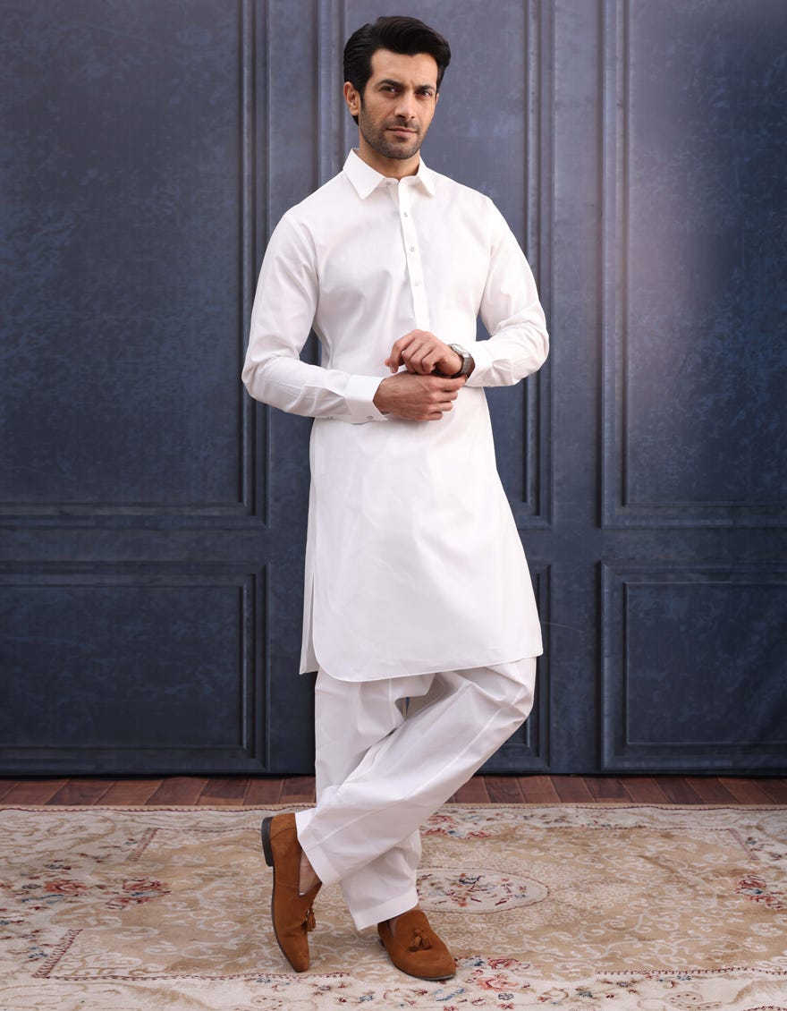 WHITE COTTON UNSTITCHED KAMEEZ SHALWAR FABRIC