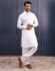 WHITE COTTON UNSTITCHED KAMEEZ SHALWAR FABRIC