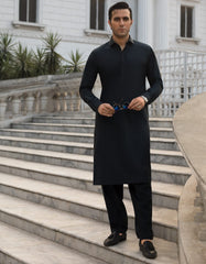 BLACK COTTON UNSTITCHED KAMEEZ SHALWAR FABRIC | JJMS-3004
