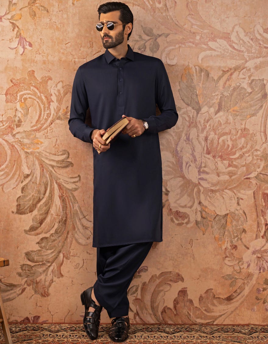 BLUE BLENDED UNSTITCHED KAMEEZ SHALWAR FABRIC | JJMS-3005
