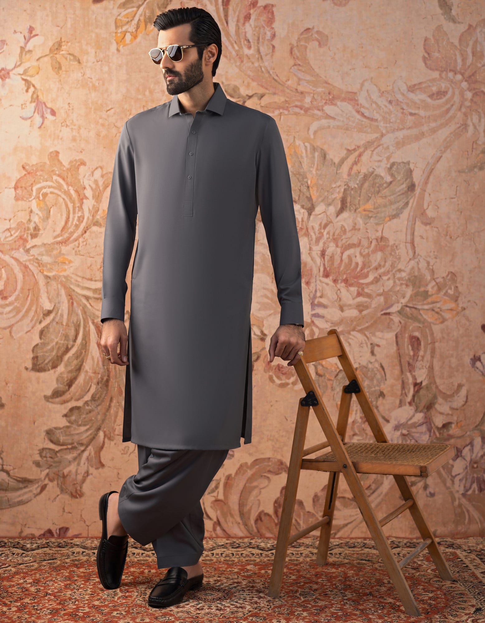 GREY BLENDED UNSTITCHED KAMEEZ SHALWAR FABRIC | JJMS-3005