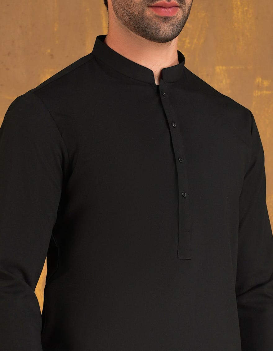BLACK BLENDED UNSTITCHED KAMEEZ SHALWAR FABRIC
