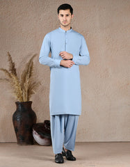 BLUE BLENDED UNSTITCHED KAMEEZ SHALWAR FABRIC