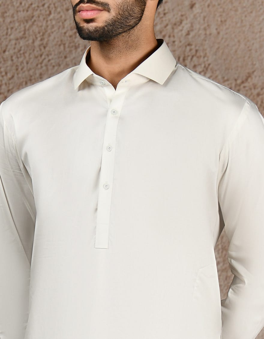 ASH WHITE COTTON UNSTITCHED KAMEEZ SHALWAR FABRIC