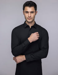 BLACK BLENDED UNSTITCHED KAMEEZ SHALWAR FABRIC