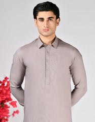 HATCHED BROWN COTTON UNSTITCHED KAMEEZ SHALWAR FABRIC