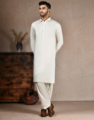 OFF WHITE BLENDED UNSTITCHED KAMEEZ SHALWAR FABRIC