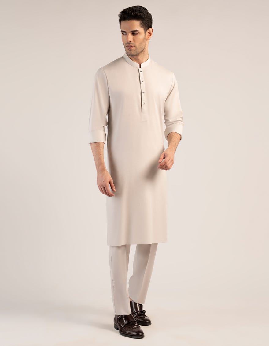 ASH WHITE UNSTITCHED KAMEEZ SHALWAR FABRIC