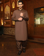 ESPRESSO BROWN COTTON UNSTITCHED KAMEEZ SHALWAR FABRIC | JJMS-7038-TSR