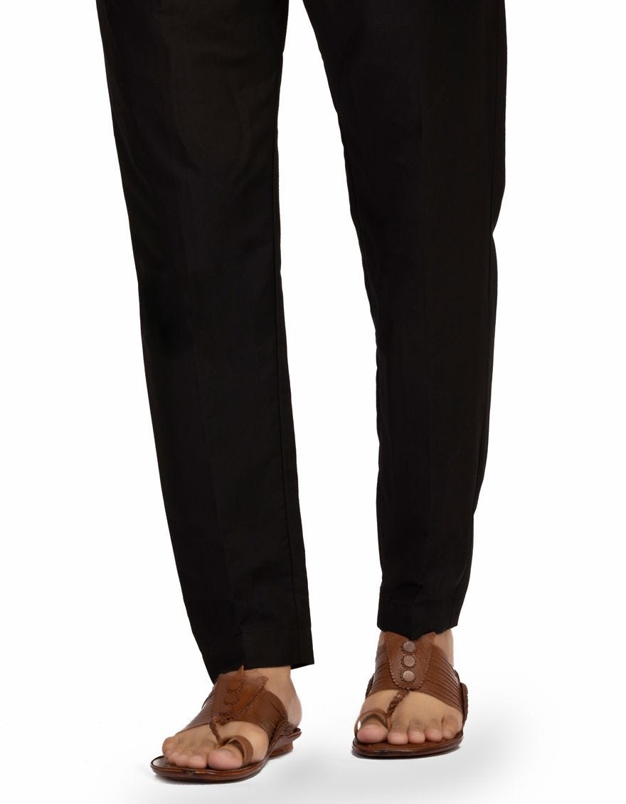 Black Cotton Plain - Men Straight Trouser JJPS-303/S22/JJ8302