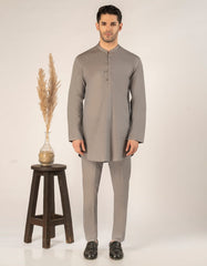 STONE GREY COTTON CASUAL SHORT KURTA TROUSER