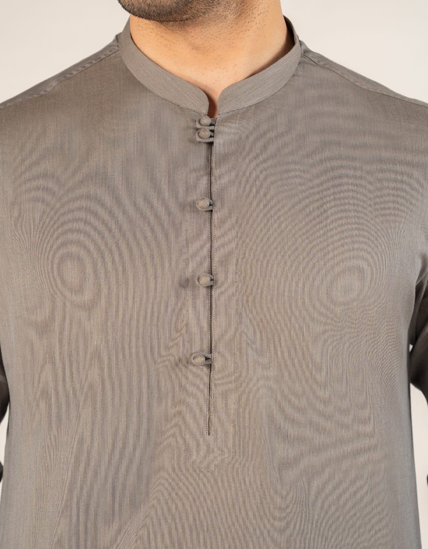 STONE GREY COTTON CASUAL SHORT KURTA TROUSER