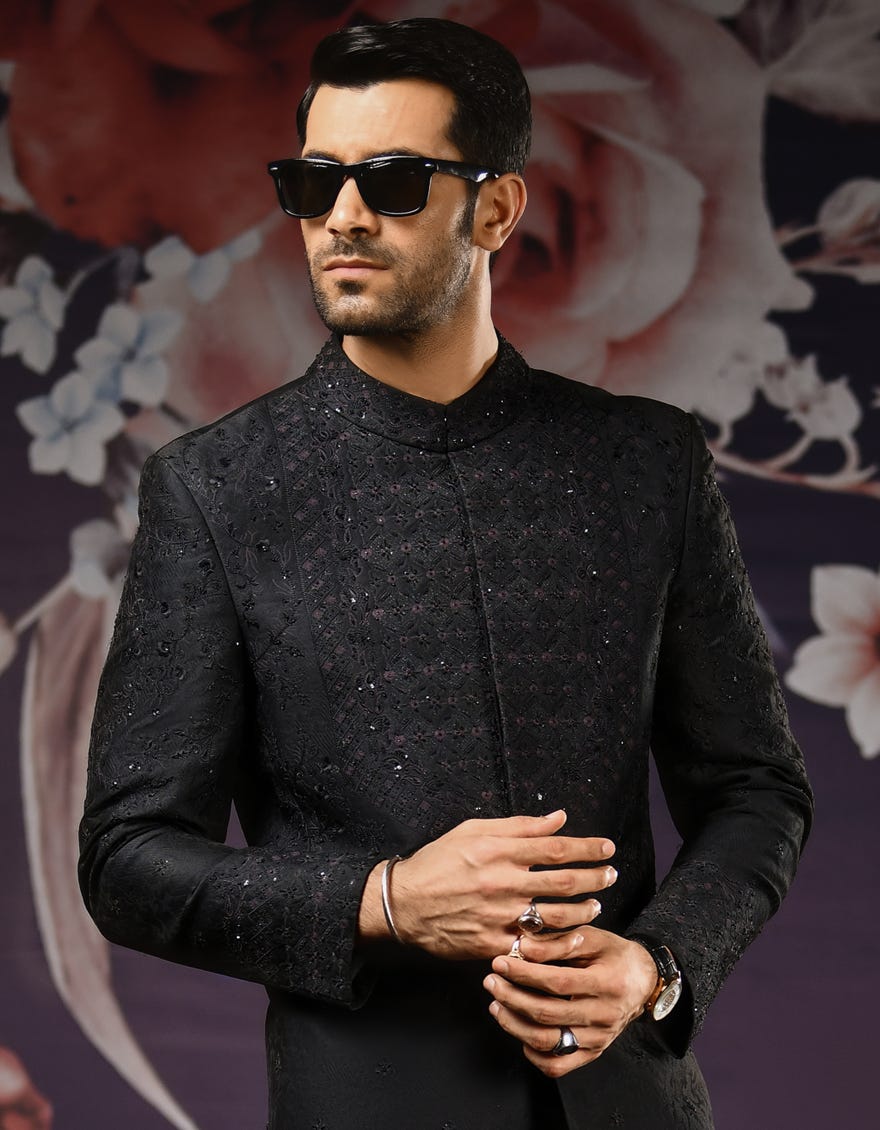 BLACK SHERWANI | JJSW-537