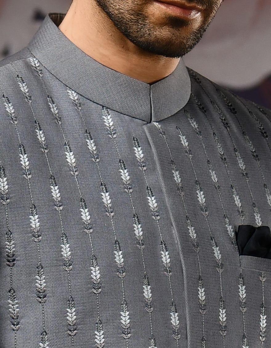 HEATHER GREY SUITING SHERWANI | JJSWP-538