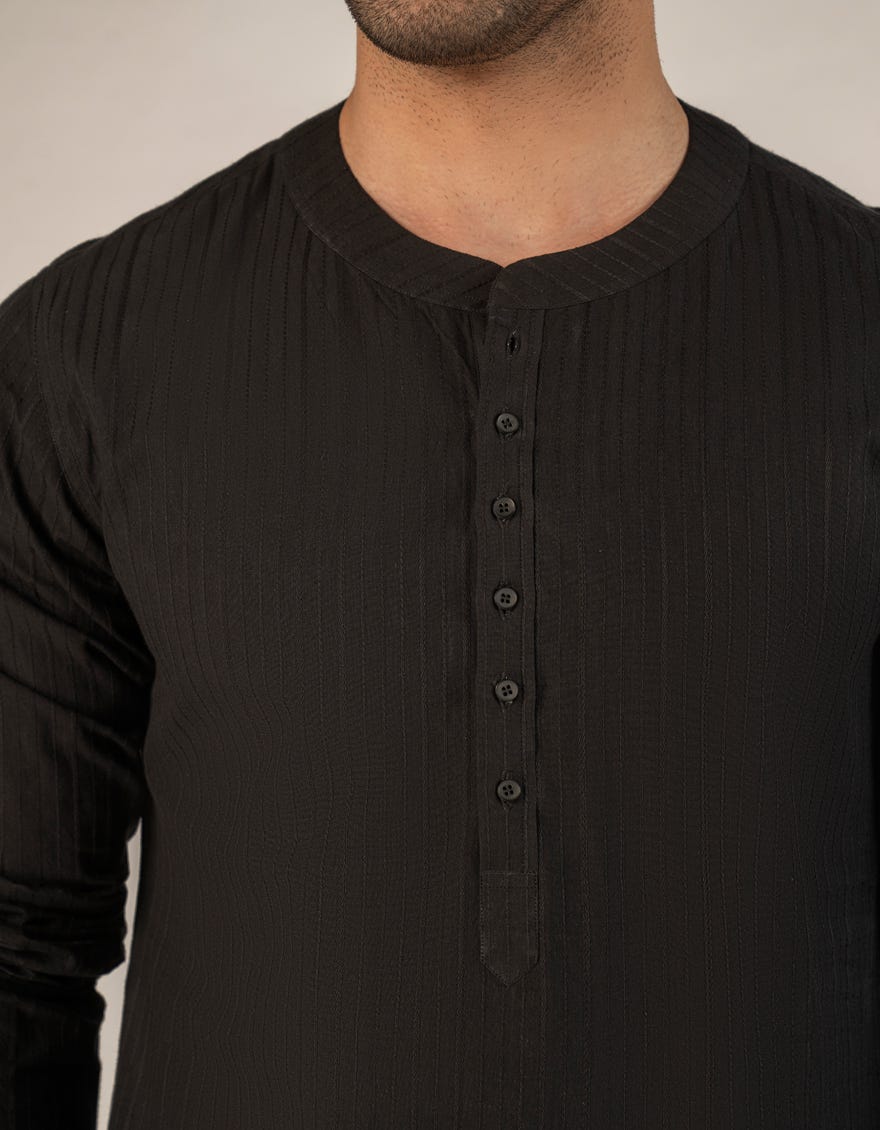 BLACK BUNNAT COTTON CASUAL SHORT KURTA