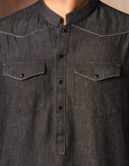 DENIM BLACK COTTON CASUAL SHORT KURTA