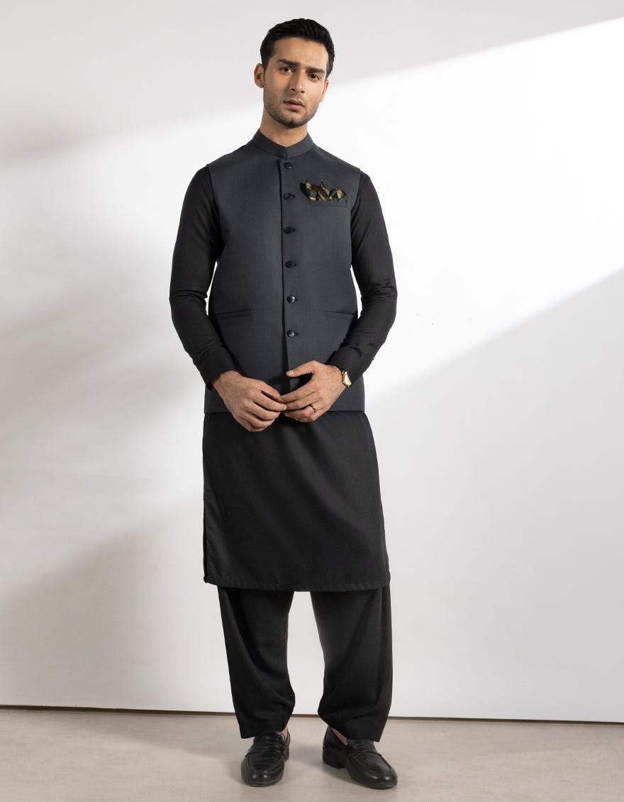 CHARCOAL SUITING WAISTCOAT