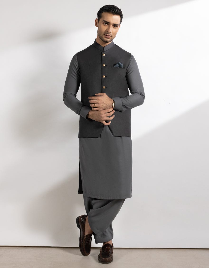 CHARCOAL SUITING WAISTCOAT