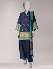 BLUE LAWN GOLD PRINTED STITCHED 3PC