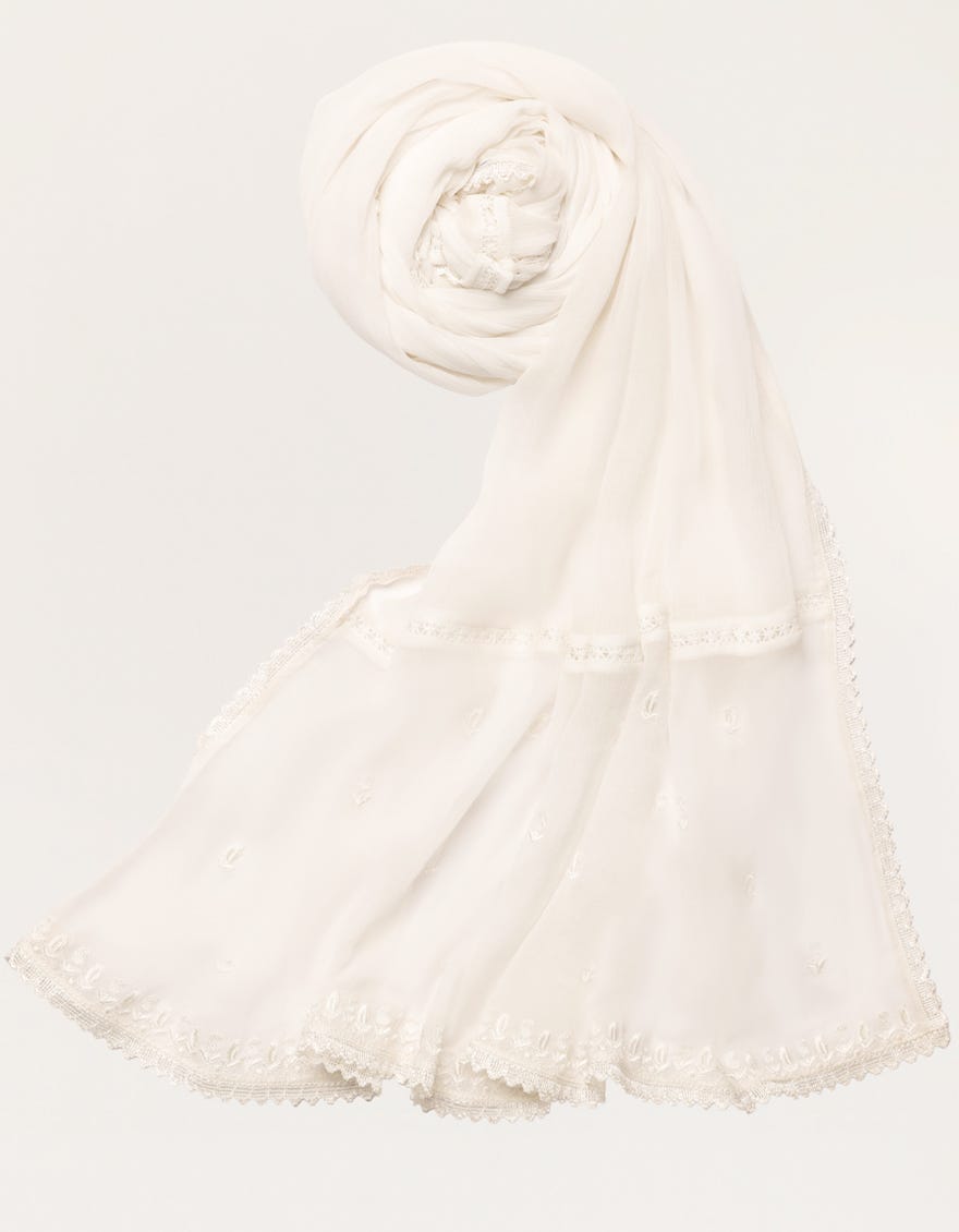 WHITE IMPURE CHIFFON DYED EMBROIDERED DUPATTA