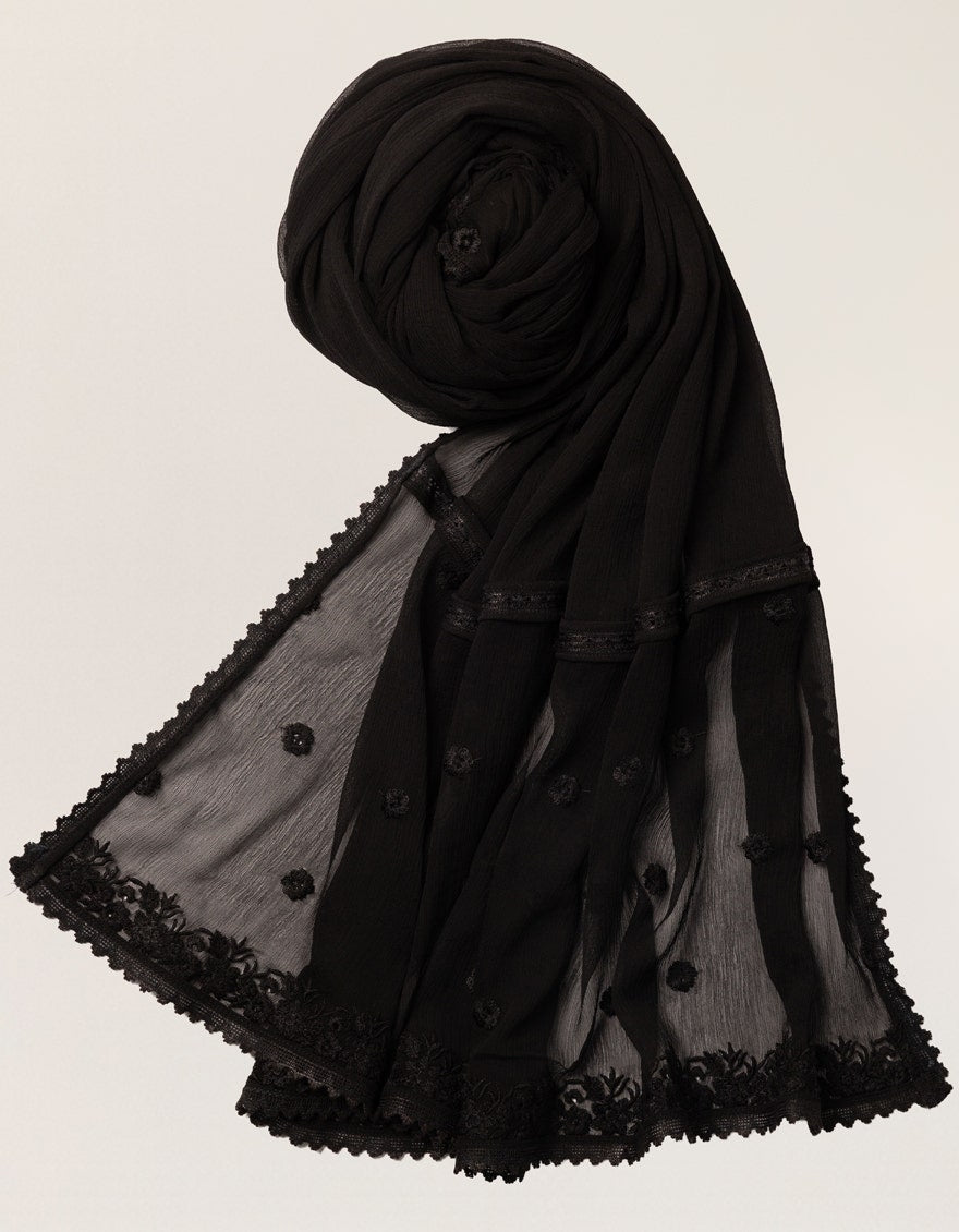 BLACK IMPURE CHIFFON EMBROIDERED DUPATTA