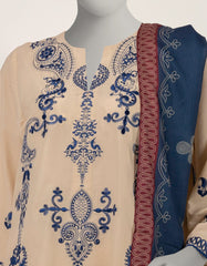 BEIGE LAWN EMBROIDERED STITCHED 3PC