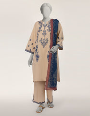 BEIGE LAWN EMBROIDERED STITCHED 3PC