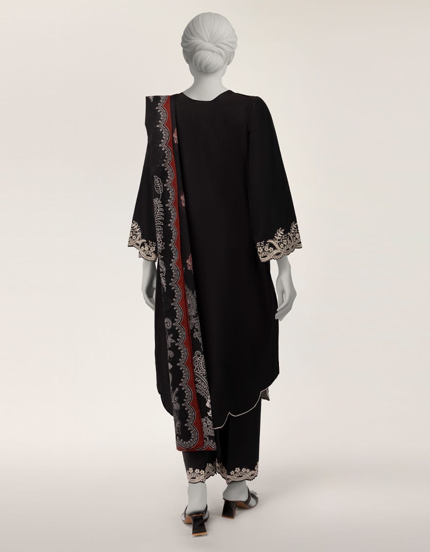 BLACK LAWN EMBROIDERED 3PC STITCHED