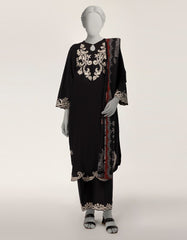 BLACK LAWN EMBROIDERED 3PC STITCHED