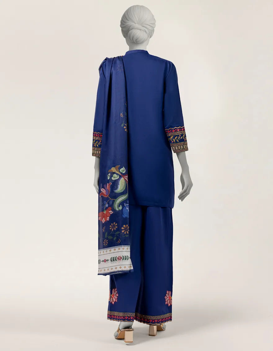 BLUE LAWN EMBROIDERED STITCHED 3PC